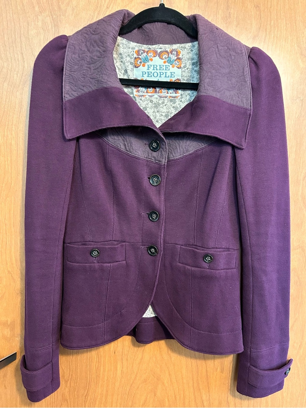 Vintage Free People Knit Puffed Sleeve Jacket Plum - Size S
